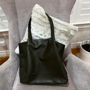 Neiman Marcus Olive Green Faux Leather Carry All Tote Bag